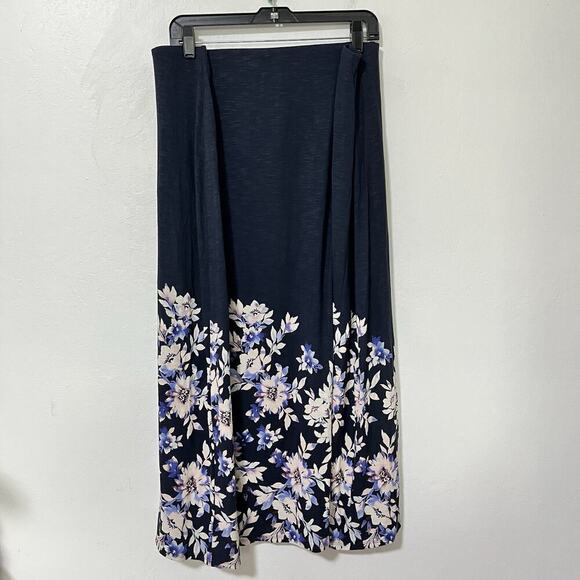 J Jill Floral Jersey Midi Skirt Size 4X Navy Pull On Stretch Knit Comfort NEW - Picture 2 of 6